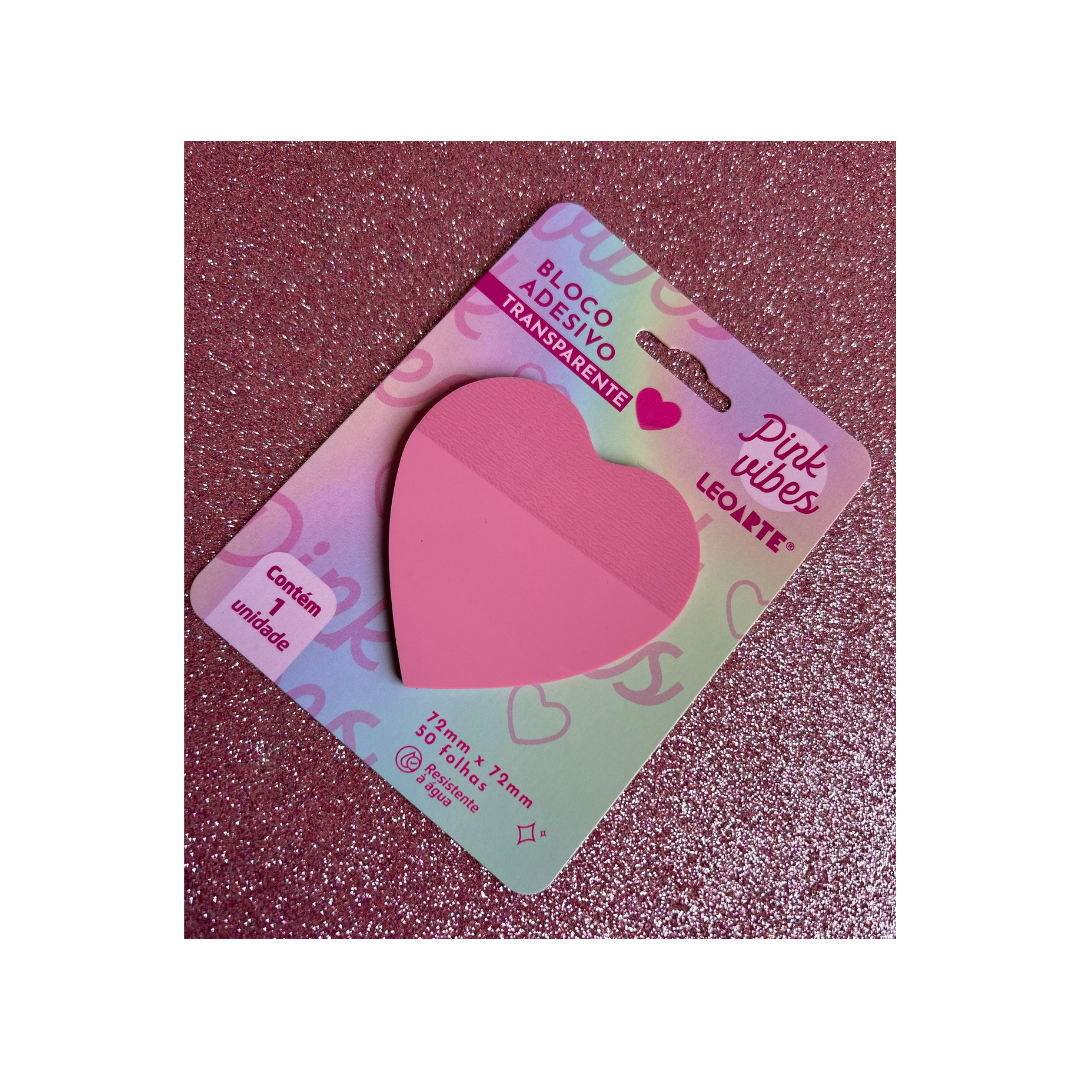 Bloco Adesivo Pink Vibes Transparente Coração da LeoArte