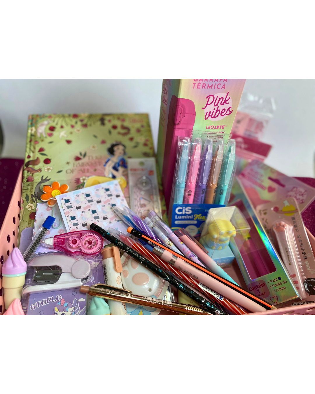 Box Surpresa de Papelaria Fofa | Kit Misterioso com Itens de Papelaria Criativa e Encantadora | Presente Perfeito para Volta às Aulas e Organização | Doce Rabisco (Tamanhos P, M, G e GG)