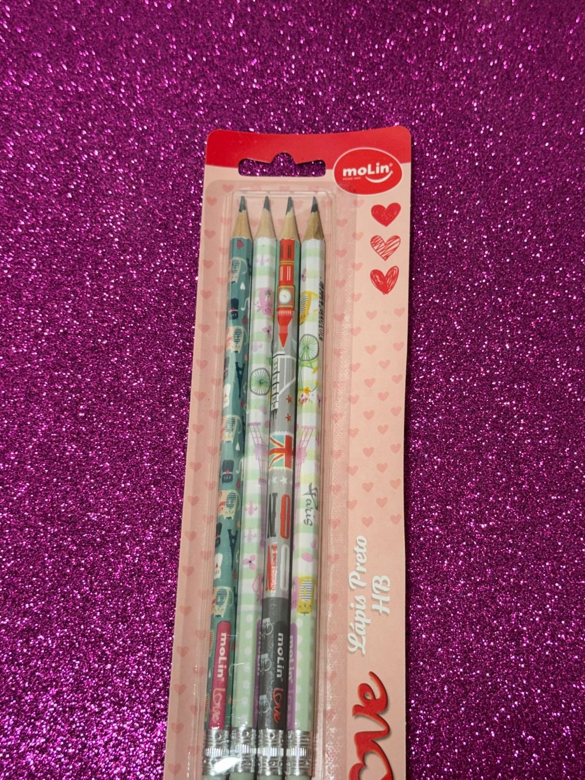 Lápis Preto Hb Love City com borracha- estampa e cor aleatórias - Imagem 3
