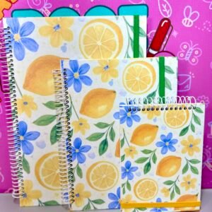 Kit Cadernos Fofos Limão 3 Peças A5 Colegial A6 Papelaria Elegante com Elástico 60 Folhas