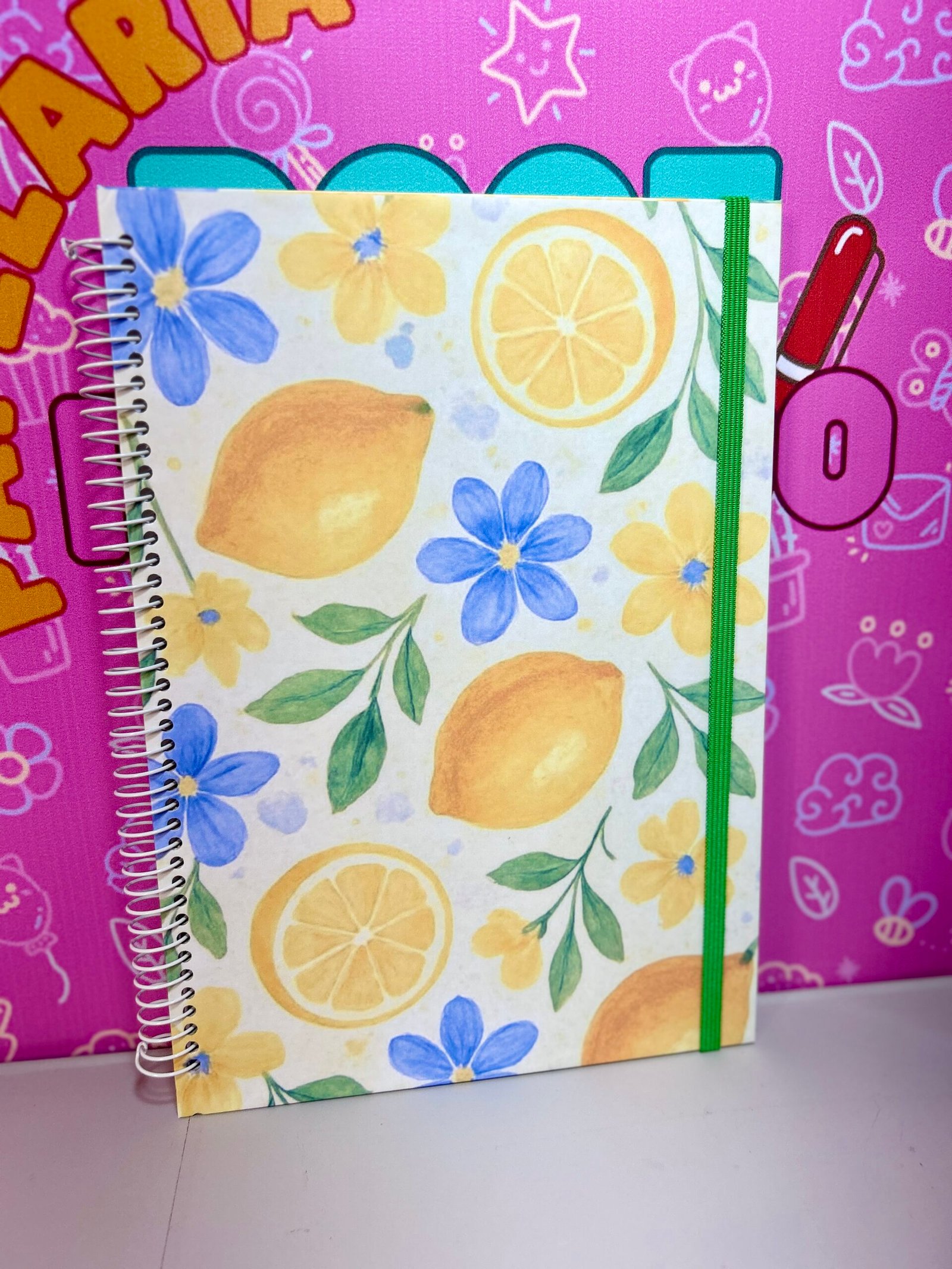 Kit Cadernos Fofos Limão 3 Peças A5 Colegial A6 Papelaria Elegante com Elástico 60 Folhas - Imagem 2