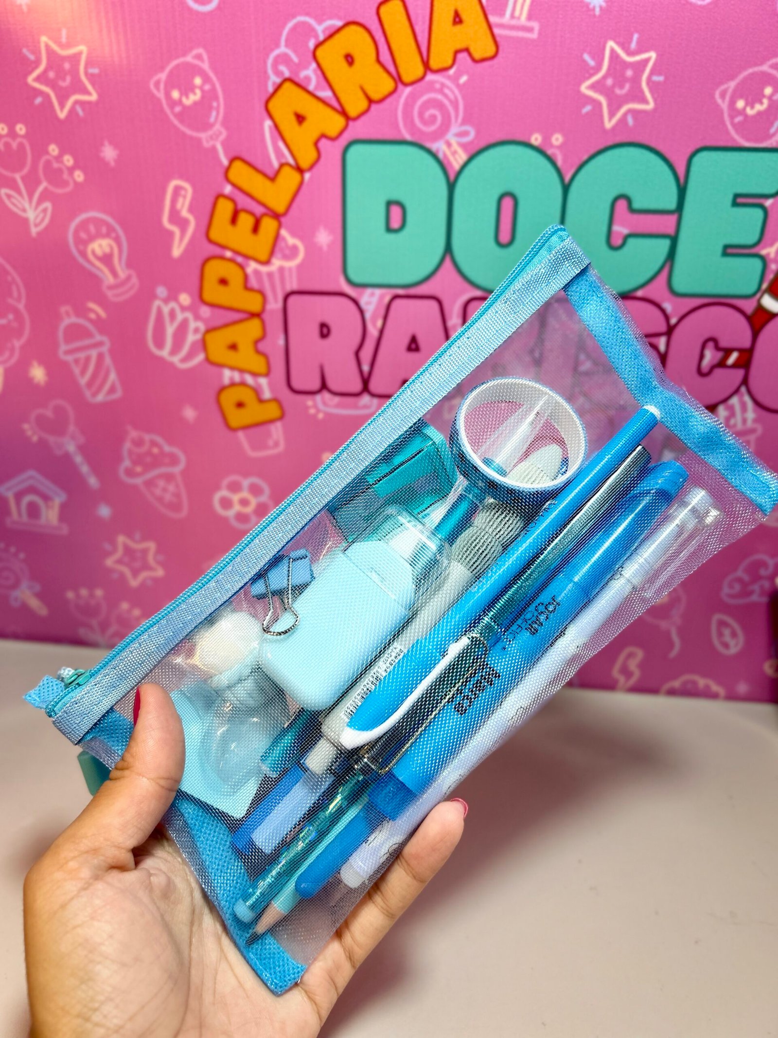 Kit Papelaria Completo 20 Itens com Bag Telinha ✨ Canetas Lápis Washi Tape e Acessórios - Imagem 11