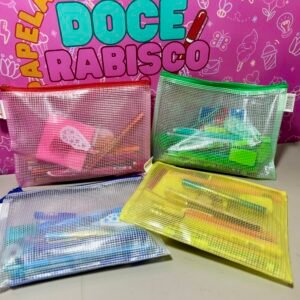 Kit Papelaria 20 Itens com Bag Presente ✨ Canetas Lápis Acessórios Completo Colorido